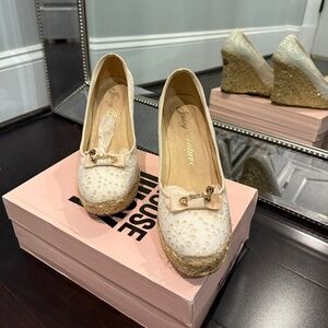 Juicy Couture white eyelet wedges